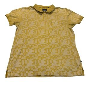 Parx Geometric Print Polo Shirt Yellow Short Sleeve Casual Mens XL